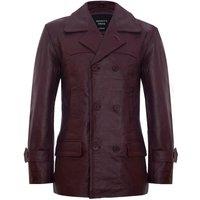 Infinity Leather Men's Cow Hide Dr Who Naval German Pea Coat Leather Jacket in Burgundy | Size: XS