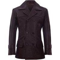 Infinity Leather Men's Cow Hide Dr Who Naval German Pea Coat Leather Jacket in Brown | Size: XS