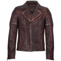 Infinity Leather Men's Slim Fit Brando Style Cross Zip Leather Biker Jacket in Brown | Size: Medium
