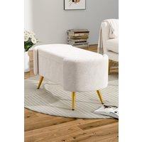 White Polar Fleece Oval Accent Bench with Gold Metal Legs Bedroom Bed End Stool