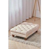 Beige Buttoned Velvet Rectangular Ottoman Footstool with Gourd-shaped Legs