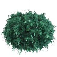 Happy Homewares Eye-Catching & Modern Genuine Feather Decorated Pendant Light Shade in Dark Green | Size: 16 inches