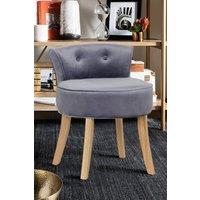 Grey Velvet Low Backrest Dressing Stool with Log Color Legs