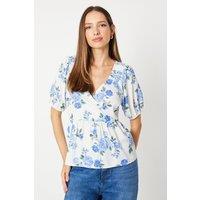 Floral Shirred Shoulder Wrap Blouse