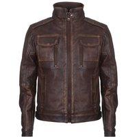 Infinity Leather Men's Leather Biker Distressed Motorcycle Jacket in Brown | Size: Large