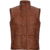 Infinity Leather Men's Puffer Warmer Waistcoat Sleeveless Padded Leather Jacket in Tan | Size: 3XL