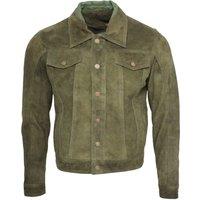 Infinity Leather Men's Trucker Goat Suede Leather Shirt Jeans Jacket in Green | Size: Medium