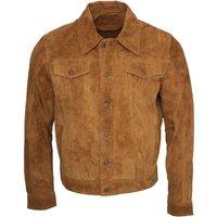 Infinity Leather Men's Trucker Goat Suede Leather Shirt Jeans Jacket in Tan | Size: Small
