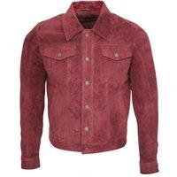 Infinity Leather Men's Trucker Goat Suede Leather Shirt Jeans Jacket in Burgundy | Size: XL