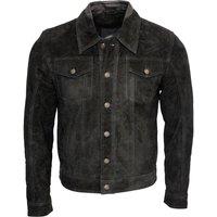 Infinity Leather Men's Trucker Goat Suede Leather Shirt Jeans Jacket in Black | Size: 3XL