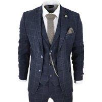 TruClothing Men's 3 Piece Suit Wool Tweed Herringbone in Navy | Size: 36R