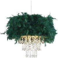 Happy Homewares Feather Pendant Light Shade with Transparent Acrylic Droplets in Dark Green