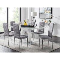 FurnitureboxUK Giovani 6-Seater Grey Glass Dining Table & 6 Milan Soft Velvet Dining Chairs