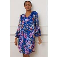 Floral Dobby Ruffle Sleeve Shift Dress