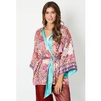 Satin Jacquard Belted Kimono