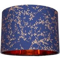 Happy Homewares Modern Soft Cotton Fabric Lamp Shade with Shiny Foil Floral Decoration in Midnight | Size: 12 inches
