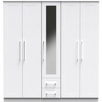 Ready Assembled 2 U Ripon Tall 5 Door 2 Drawer 1 Mirror Wardrobe (Ready Assembled) in White