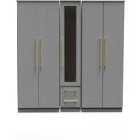 Ready Assembled 2 U Helmsley Tall 5 Door 2 Drawer 1 Mirror Wardrobe (Ready Assembled) in Dark Grey