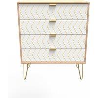 Ready Assembled 2 U Chevron 4 Drawer Chest (Ready Assembled) in Off-White