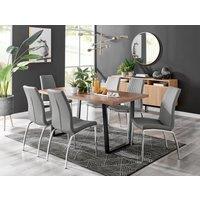 FurnitureboxUK Kylo Large Brown Wood Effect Dining Table & 6 Isco Faux Leather Chairs in Grey