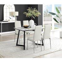 FurnitureboxUK Carson White Marble Effect Dining Table & 4 Velvet Milan Chairs in Cream