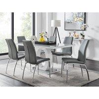 FurnitureboxUK Giovani 6-Seater Grey Glass Dining Table & 6 Isco Faux Leather Dining Chairs