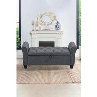 Linen Splayed Armrest Storage Ottoman Bench Chaise