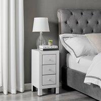 FurnitureboxUK Lexi Small Slimline 3 Drawer Wooden Bedside Table With A Modern Mirrored Finish in White