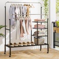 Costway Rolling Clothes Drying Rack Adjustable Double Rods Garment Rack in Black