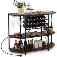 Costway Wine Bar Cabinet 3 Tier Industrial Wine Rack with Storage Shelves Glass Holder in Brown