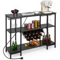 Costway 3-tier Wine Bar Cabinet Industrial Wine Rack with Storage Shelves Glass Holder in Grey