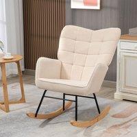 HOMCOM Wingback Rocking Chair for Nursing w/ Steel Frame & Wooden Base in Beige