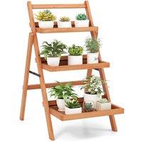Costway 3-Tier Plant Stand Outdoor Indoor Foldable Flower Racks Display Shelf in Natural