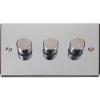 SE Home Polished Chrome 3 Gang 2 Way LED 100W Trailing Edge Dimmer Light Switch in Metallic Silver