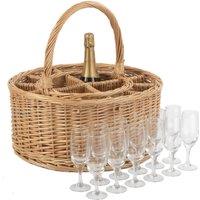 Red Hamper Wicker Garden Picnic Basket Complete with 12 Glasses in Brown