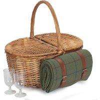 Red Hamper Wicker Oval Double Steamed 2 Person Fitted Picnic Basket in Brown