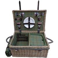 Red Hamper Wicker Lancaster Green Tweed Fitted Picnic Basket with Blanket