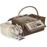 Red Hamper Wicker Deluxe Retro Double Lidded Fitted Picnic Basket in White | Size: 2 Person