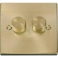 SE Home Satin / Brushed Brass 2 Gang 2 Way LED 100W Trailing Edge Dimmer Light Switch in Gold