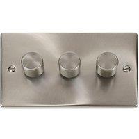 SE Home Satin / Brushed Chrome 3 Gang 2 Way LED 100W Trailing Edge Dimmer Light Switch in Metallic Silver