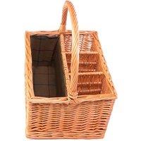 Red Hamper Wicker 3 Bottle with Green Lining Picnic Basket in Brown