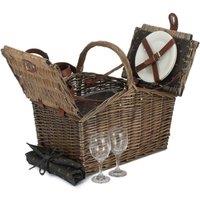 Red Hamper Wicker 2 Person Nature Pattern Butterfly Lidded Fitted Picnic Basket in Brown