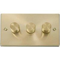 SE Home Satin / Brushed Brass 3 Gang 2 Way LED 100W Trailing Edge Dimmer Light Switch in Gold