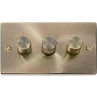 SE Home Antique Brass 3 Gang 2 Way LED 100W Trailing Edge Dimmer Light Switch in Gold