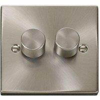 SE Home Satin / Brushed Chrome 2 Gang 2 Way LED 100W Trailing Edge Dimmer Light Switch in Metallic Silver