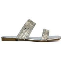 XY London Women's 'Lucy' Slip On Flat Cork Slider Mules in Metallic Silver | Size: 7