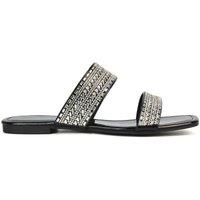 XY London Women's 'Lucy' Slip On Flat Cork Slider Mules in True Black | Size: 5
