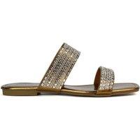 XY London Women's 'Lucy' Slip On Flat Cork Slider Mules in Metallic Gold | Size: 3