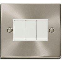 SE Home Satin / Brushed Chrome 10A 3 Gang 2 Way Light Switch in Metallic Silver