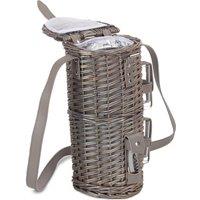 Red Hamper Wicker Single Bottle & 2 Cartridge Glass Carrier With Shoulder Strap in Grey